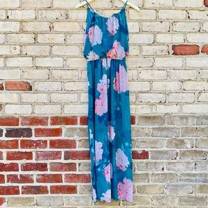 Sweet Storm Floral Halter Dress Teal Blue Green Pink Small